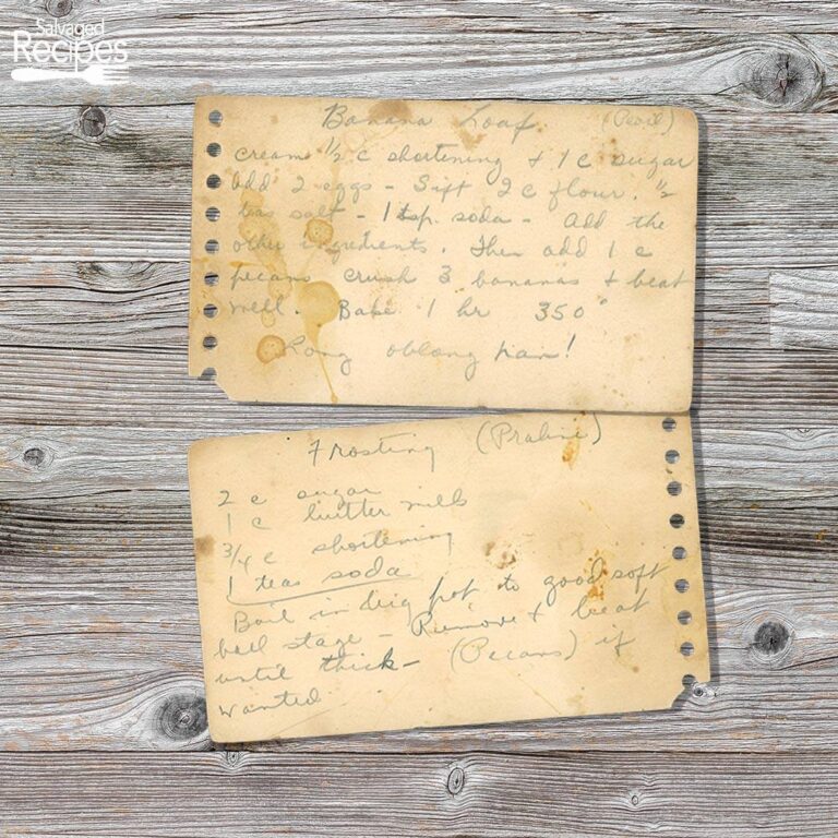 Handwritten recipe for banana loaf. American baked breakfast, brunch or snack.