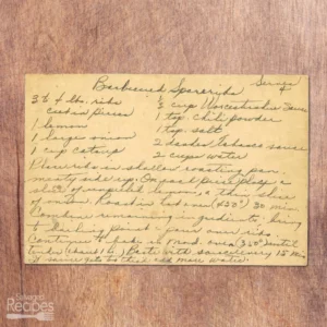 Handwritten recipe card for barbecued spare ribs