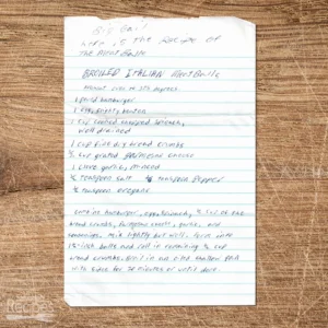 Handwritten recipe for broiled italian meatballs