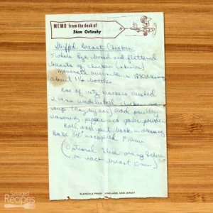 Handwritten recipe for stuffed chicken breast