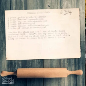 Typed recipe card for unbaked fruit cake