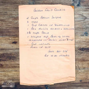 Handwritten recipe for Boston fruit cookies