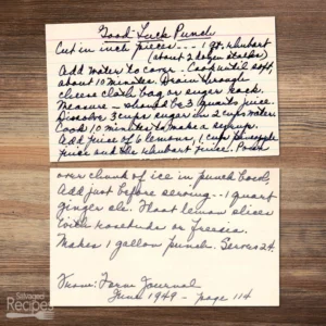 Handwritten recipe cards for good luck punch