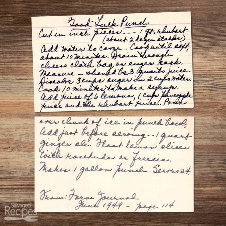 Handwritten recipe cards for good luck punch