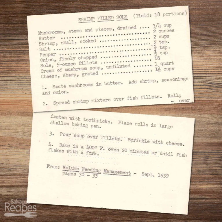 Typed recipe cards for shrimp filled sole