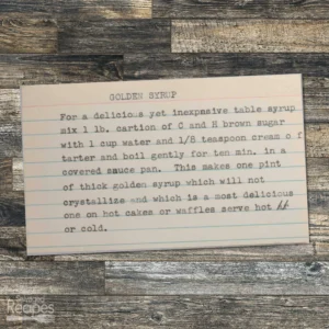 Recipe card with typed recipe for golden syrup
