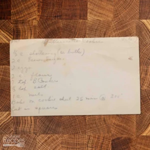 Handwritten recipe card for butterscotch cookies from Pete