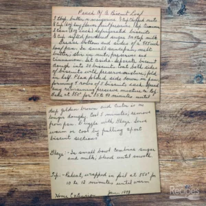 Handwritten recipe card for peach of a biscuit loaf from Home Extension