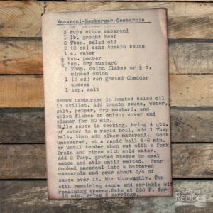 Typed recipe for macaroni hamburger casserole
