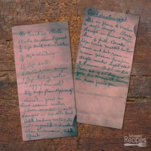 Handwritten recipe for no-kneading rolls