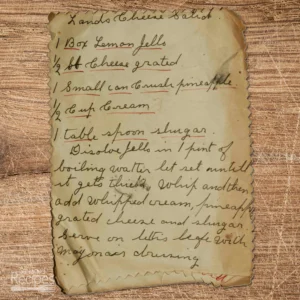 Handwritten recipe for Lands Cheese Salad