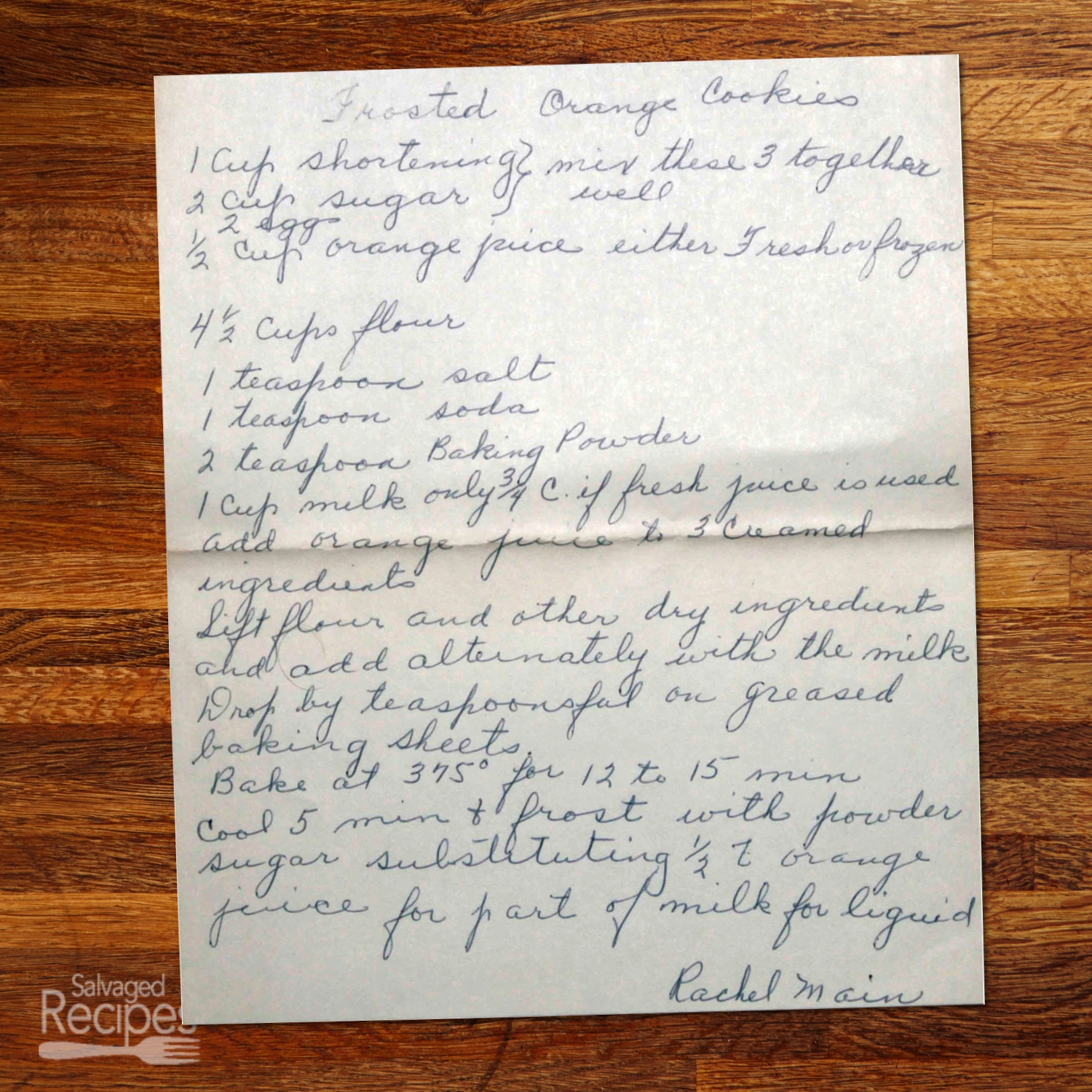 Frosted Orange Cookies from Mrs. Rachel Main