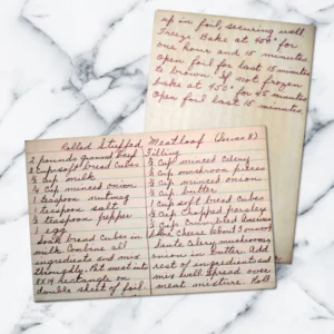 Handwritten recipe card for Rolled Stuffed Meatloaf