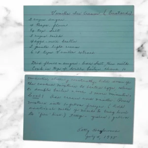 Handwritten recipe card for Vanilla Ice Cream from Betty Hazelwood