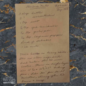 Handwritten recipe for Herbed Nuts from Norma