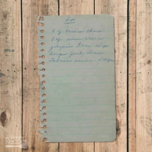 Handwritten recipe for Cream Cheese Dip