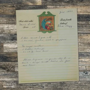 Handwritten recipe card for Meatballs from Elva Treyz