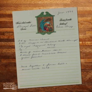 Handwritten recipe card for Shrimp Balls