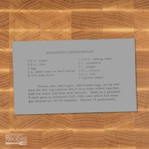 Typed recipe card for Mississippi Gingerbread