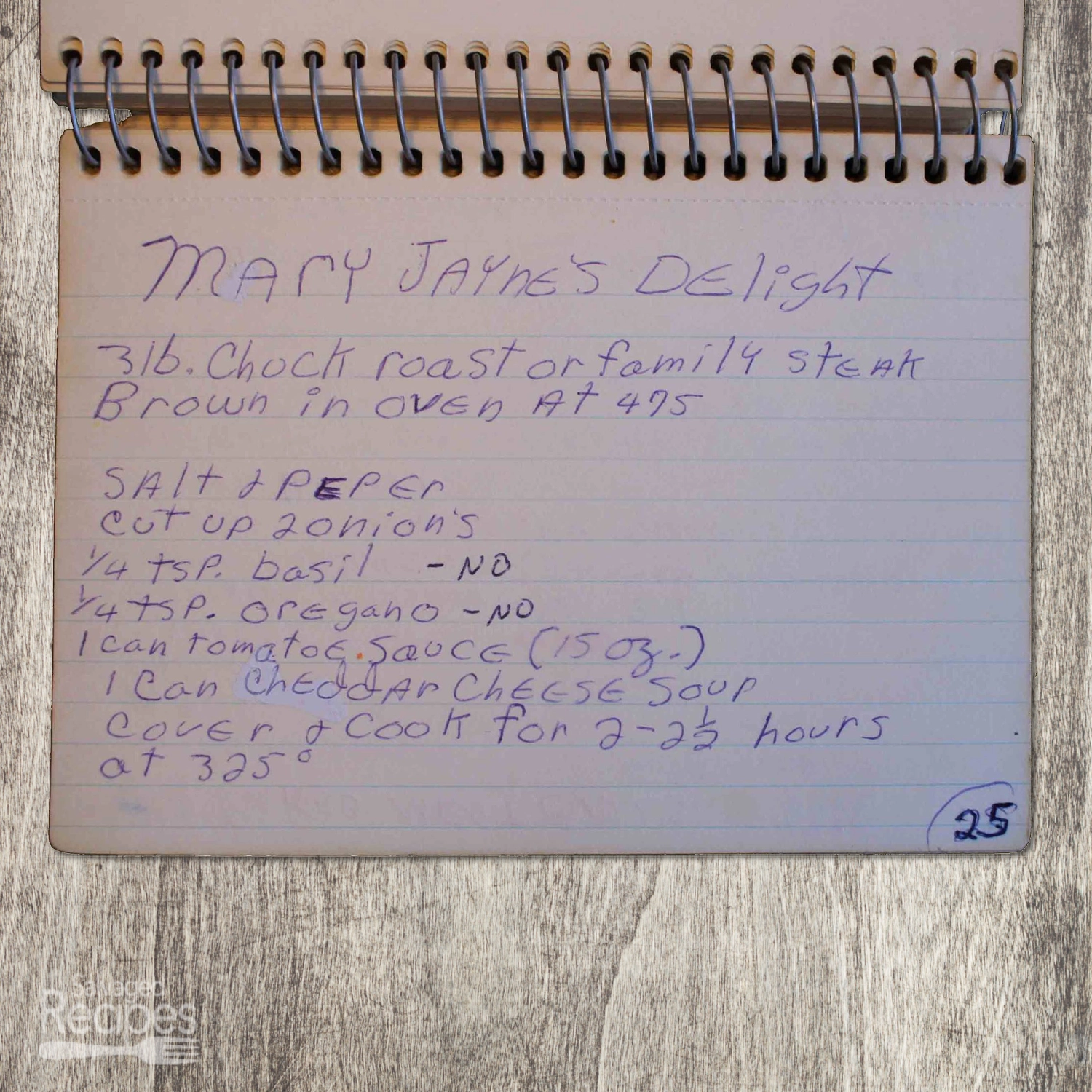 Handwritten recipe for Mary Jayne's Delight