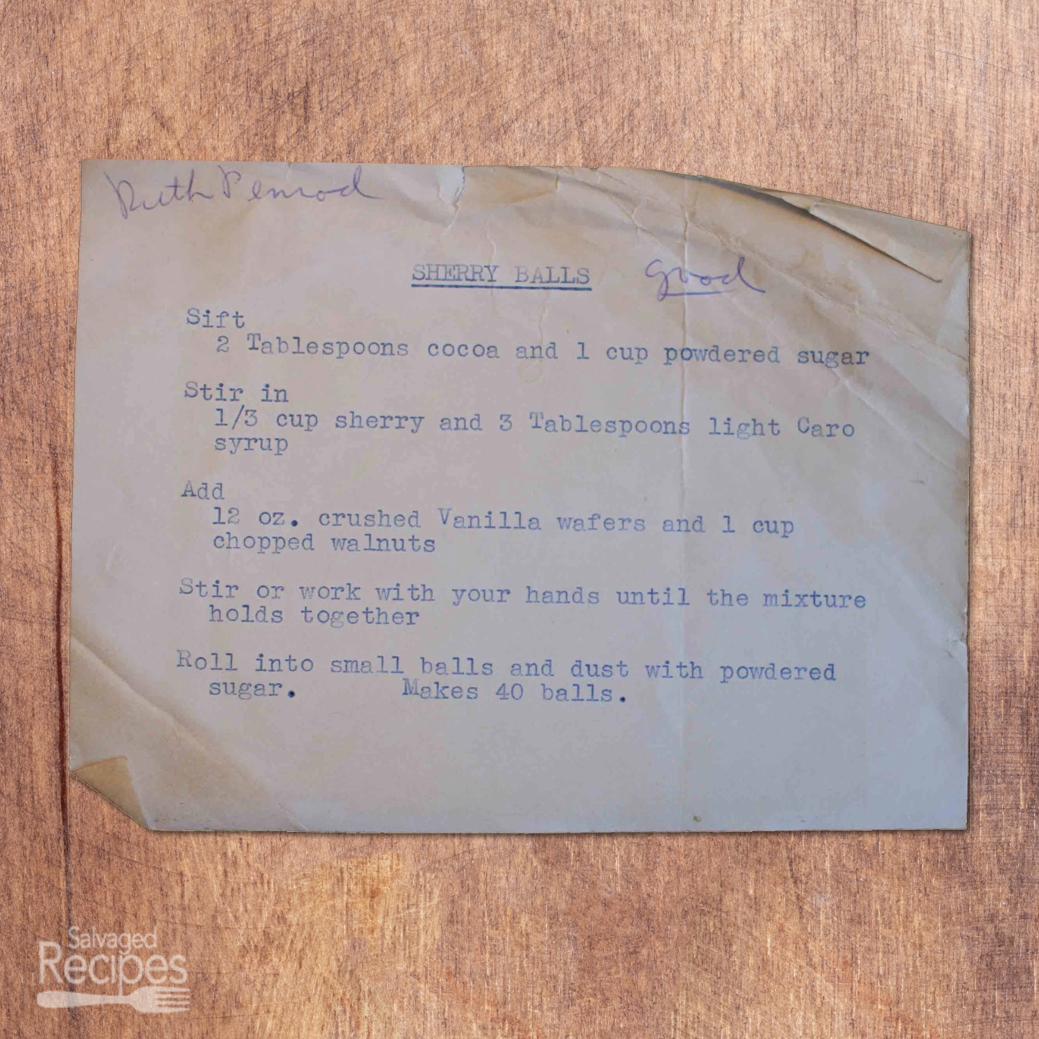 Typed recipe for Cherry Balls from Ruth Penrod