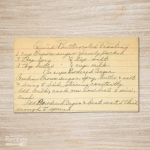 Handwritten recipe for Quick Butterscotch Frosting
