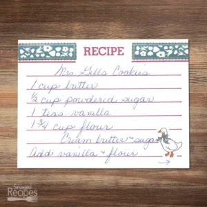 Handwritten recipe card for Mrs. Gill's Cookies