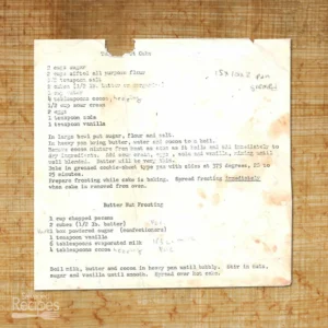 Typed recipe for Texas Sheet Cake with Butternut Frosting