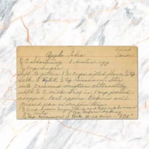 Handwritten recipe card for Apple Cakes from Aunt Verda