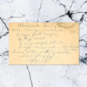 Handwritten recipe card for Chocolate Icing De Luxe