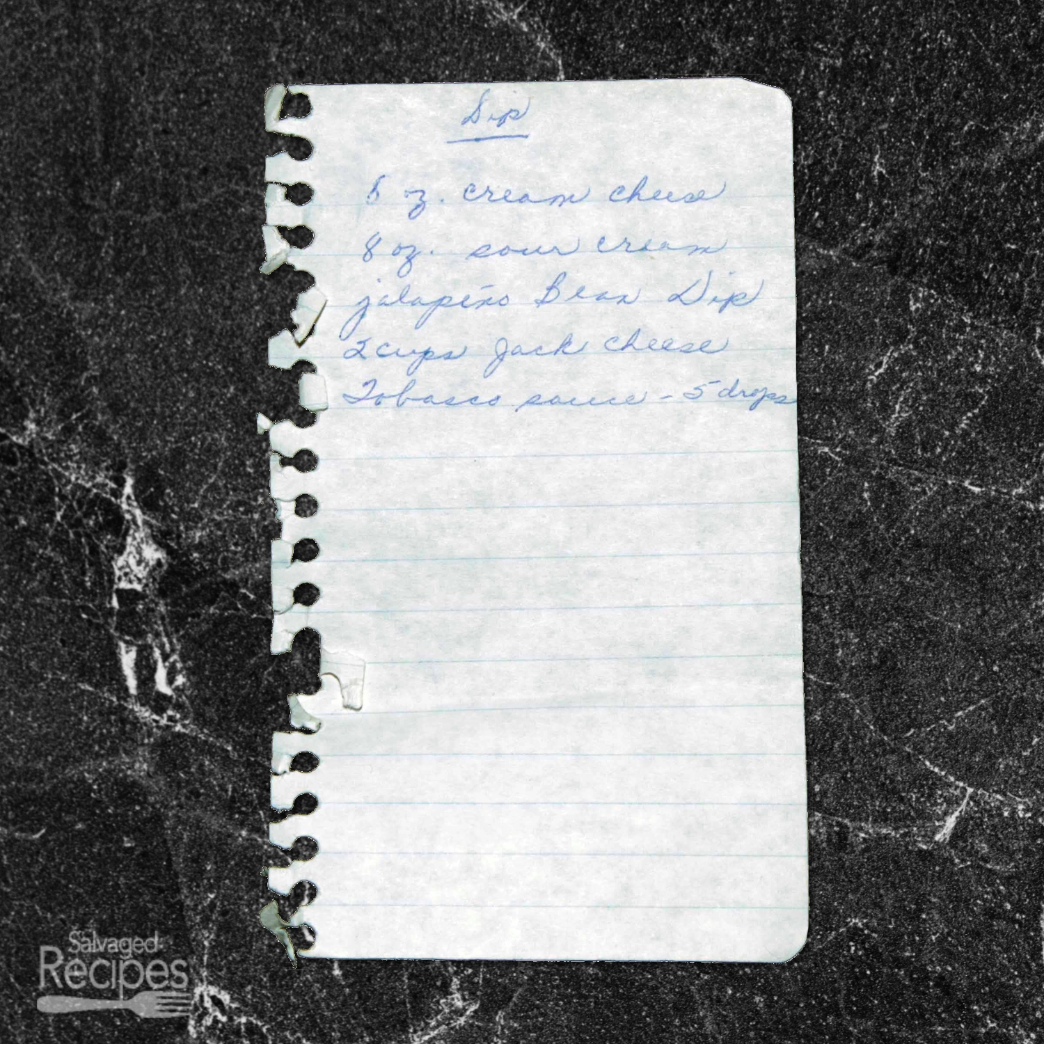 Handwritten recipe for Bean Dip