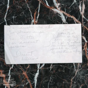 Handwritten recipe card for Delicious Ice Cream Dessert