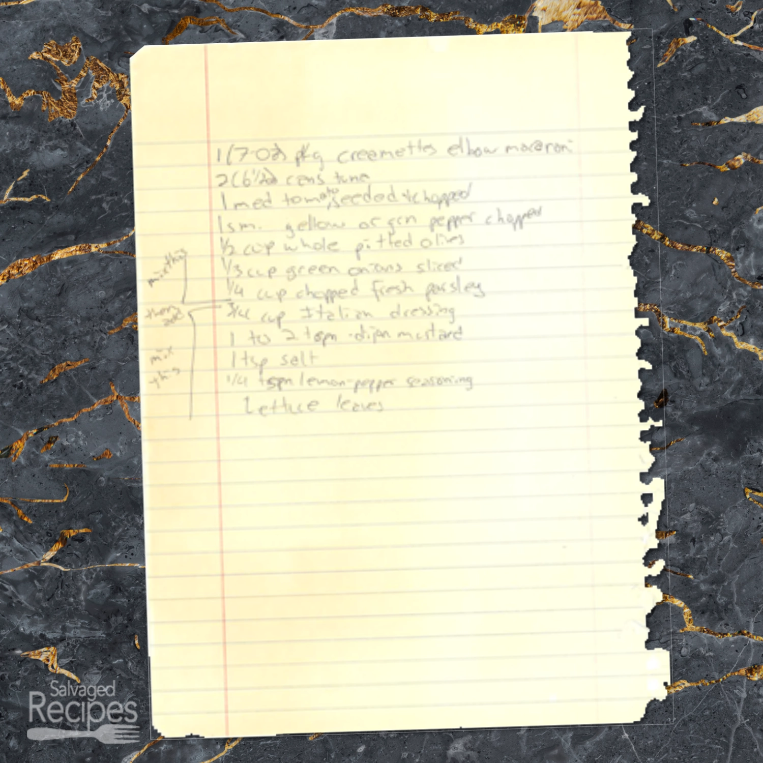 Handwritten recipe for Tuna Macaroni Salad