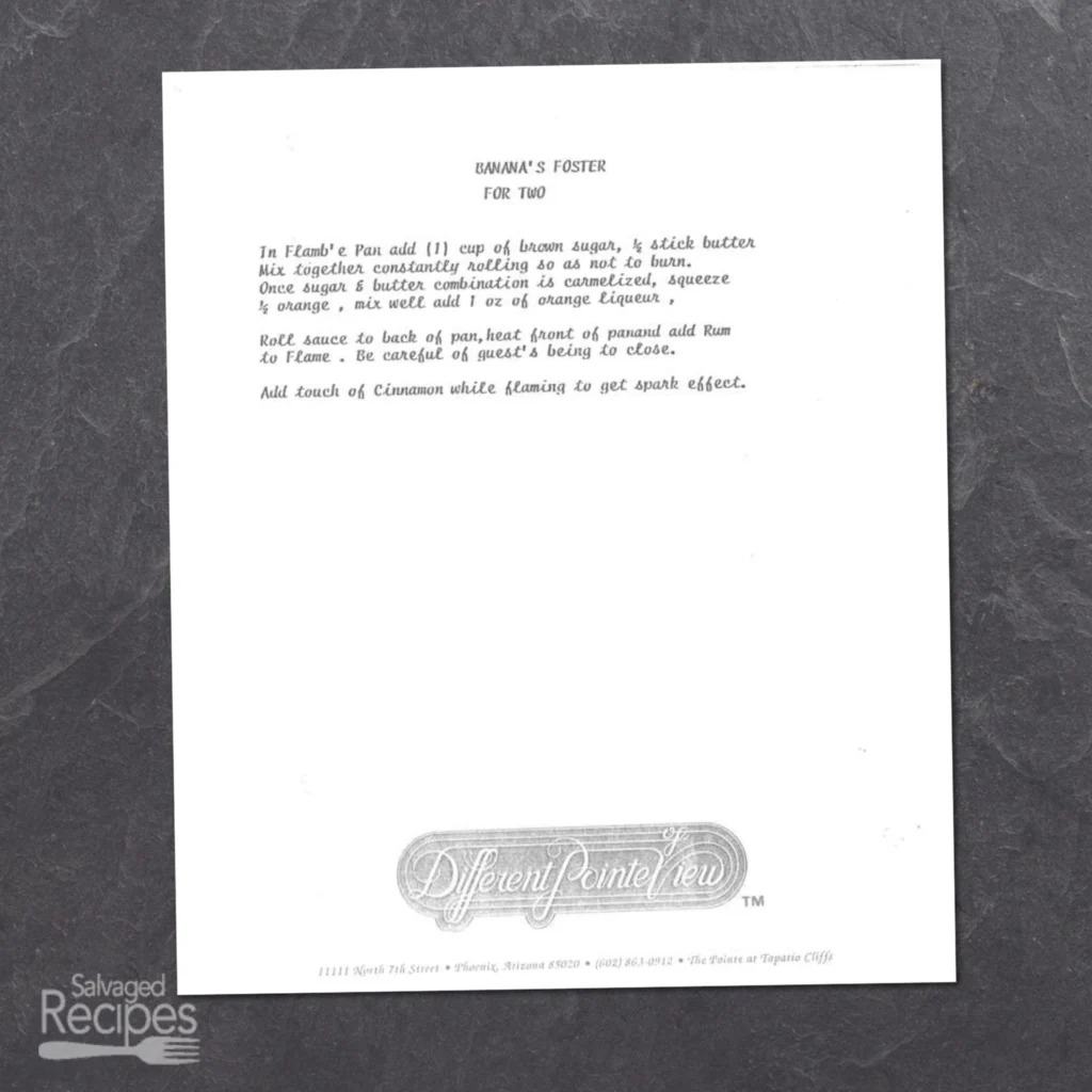 Typed recipe for Bananas Foster from Different Pointe of View