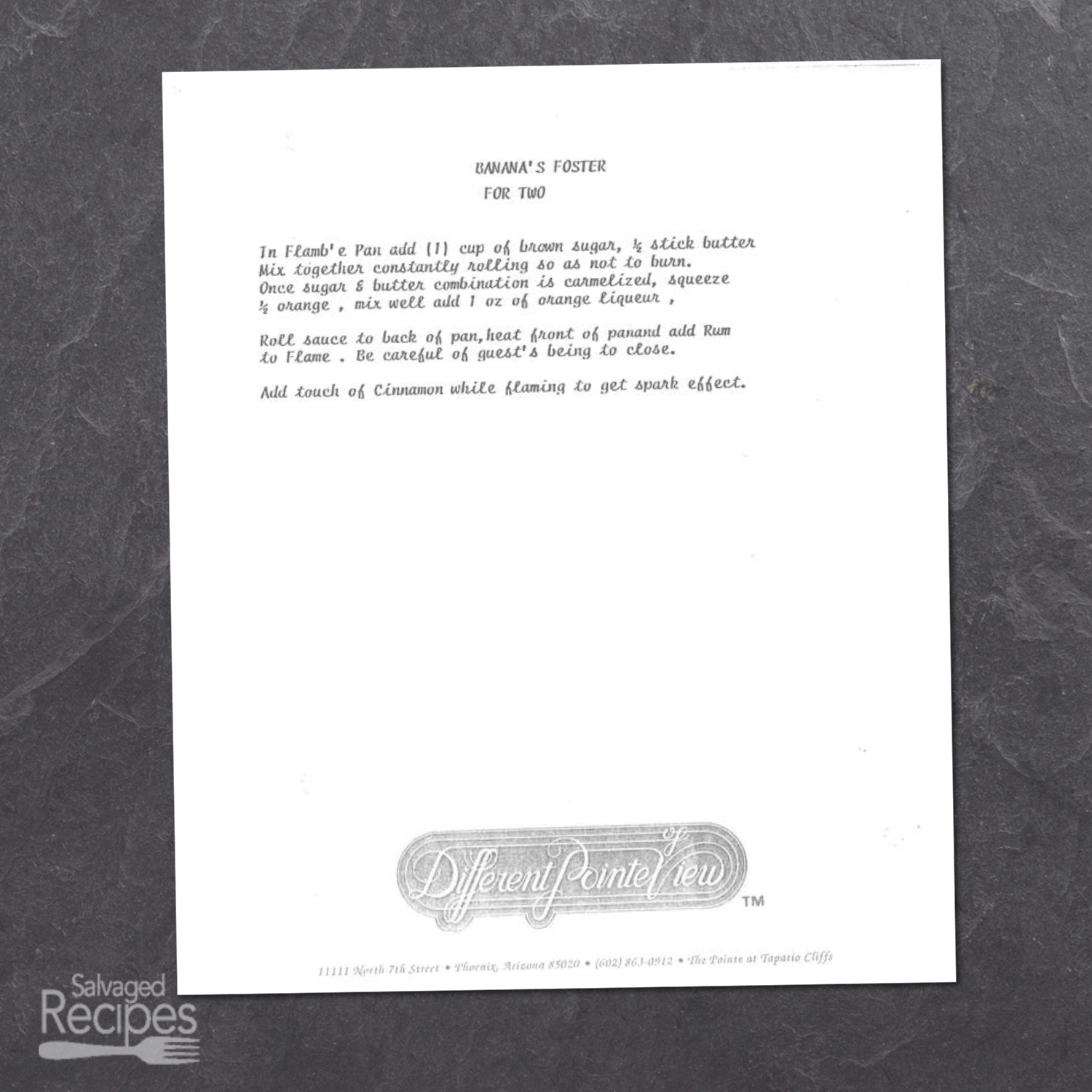 Typed recipe for Bananas Foster from Different Pointe of View