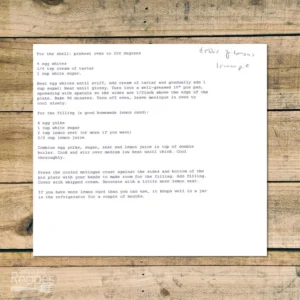 Typed recipe for Lemon Pie from Debbie Gilman