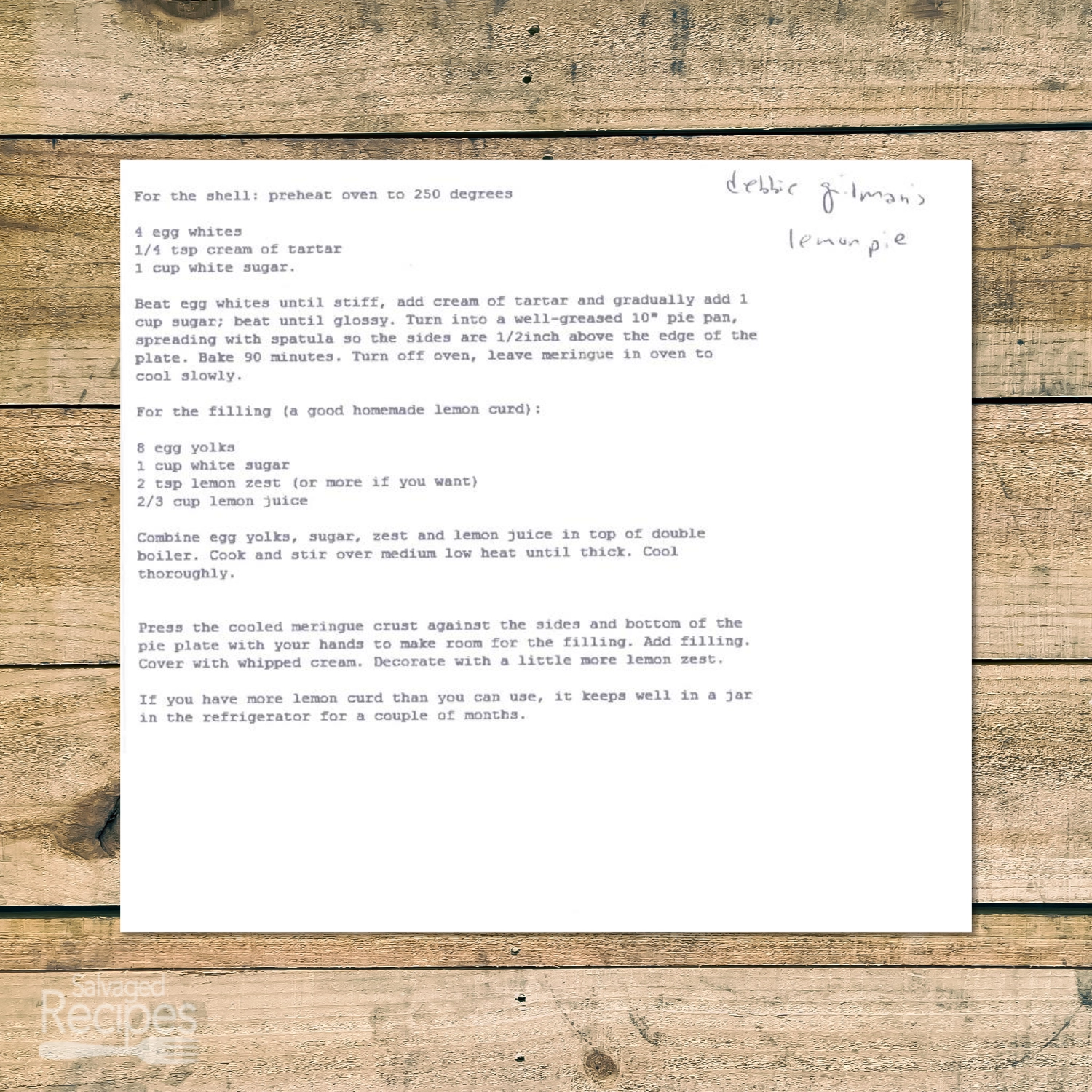 Lemon Pie from Mrs. Debbie Gilman