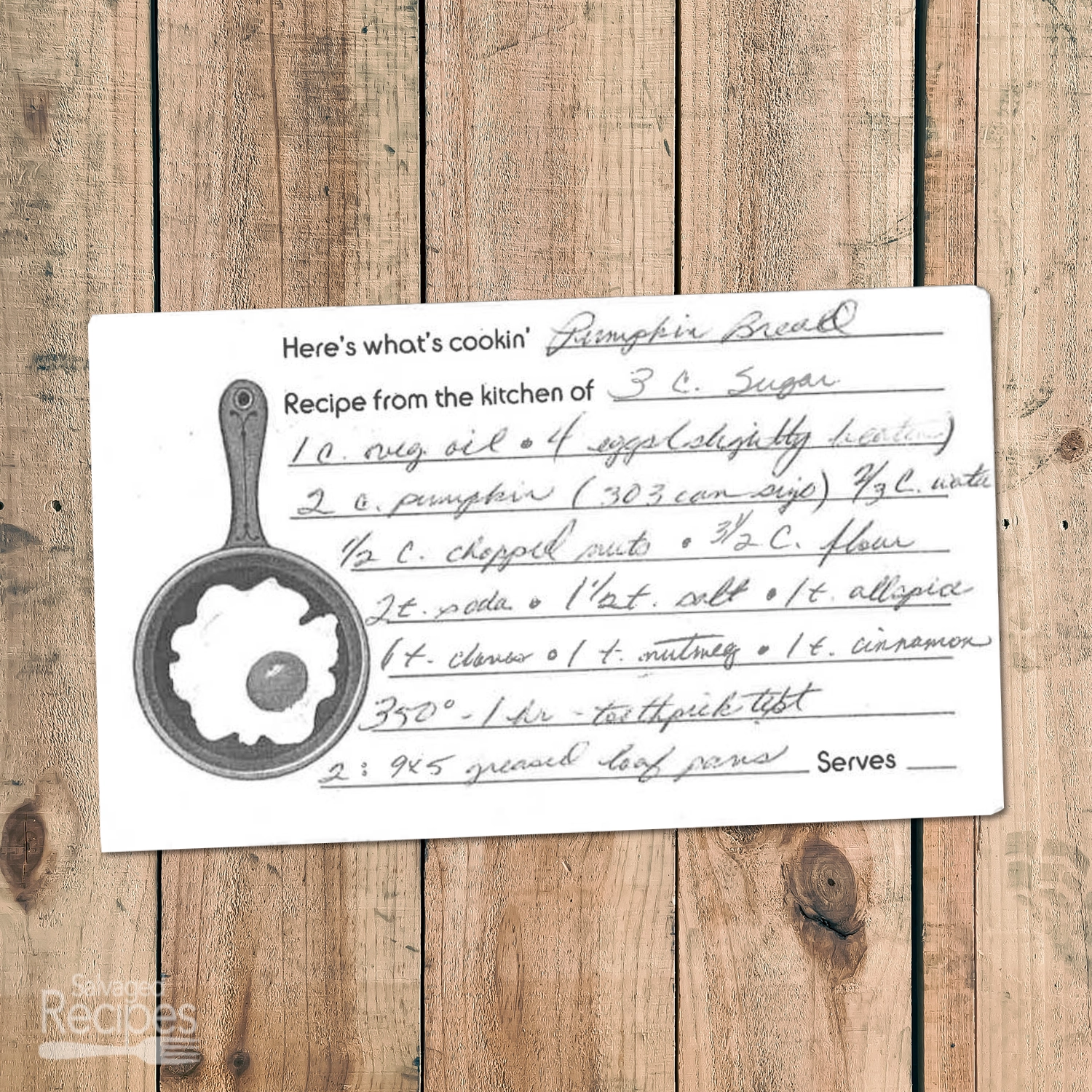 Handwritten recipe card for Pumpkin Bread