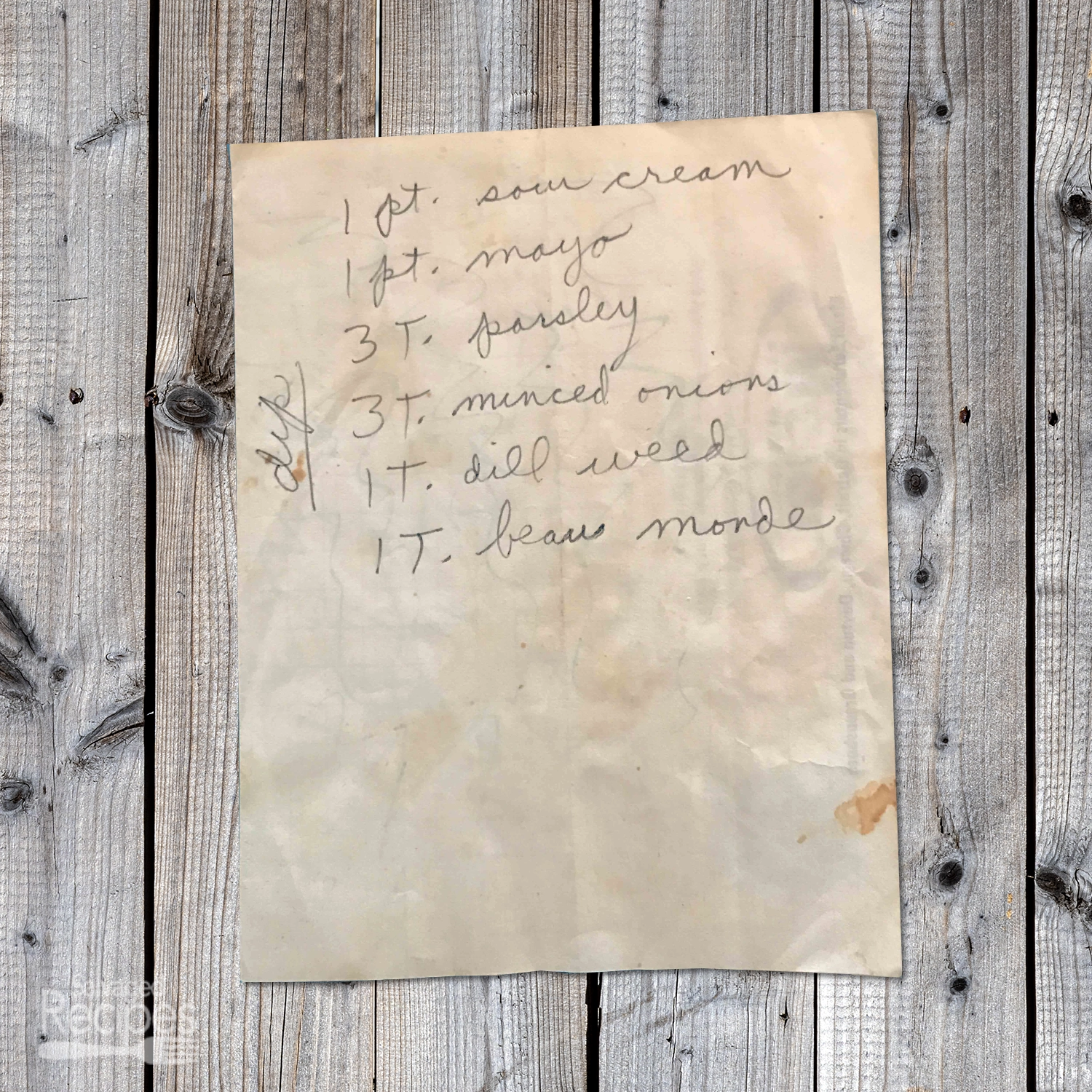 Handwritten recipe for Herb and Onion Dip