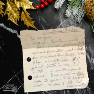 Handwritten recipe for Christmas Fudge