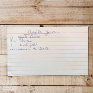 Handwritten recipe card for Apple Jam