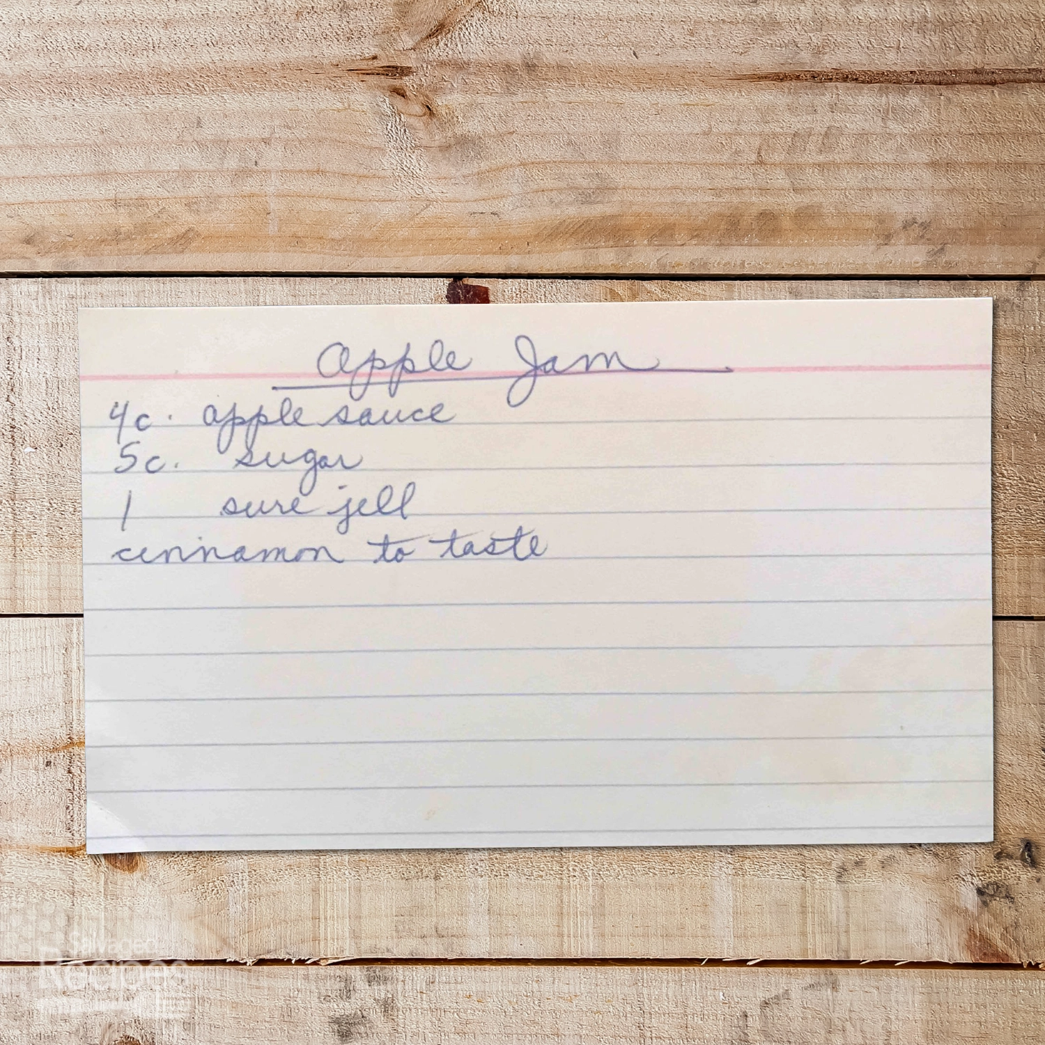Handwritten recipe card for Apple Jam