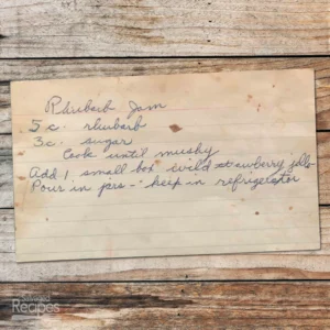 Handwritten recipe for Rhubarb Jam
