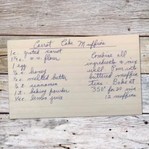 Handwritten recipe for Carrot Cake Muffins