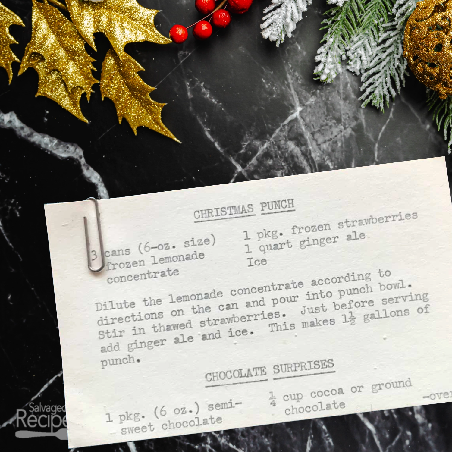 Typed recipe card for Christmas Punch