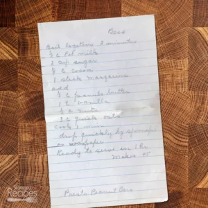 Handwritten recipe for Presto Peanut Bars