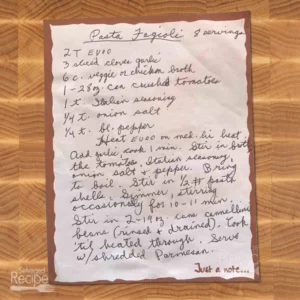 Handwritten recipe for Pasta Fagioli