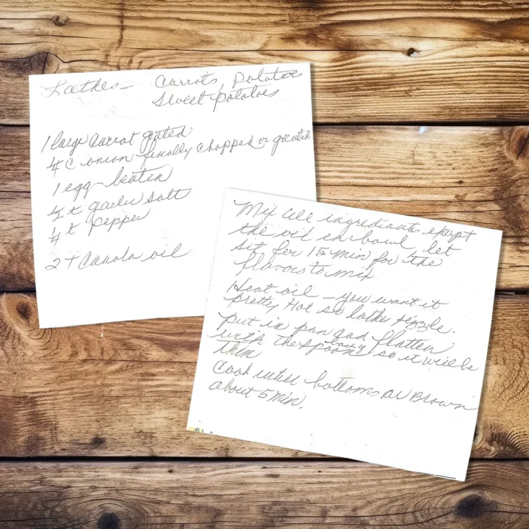 Handwritten recipe for Latkes