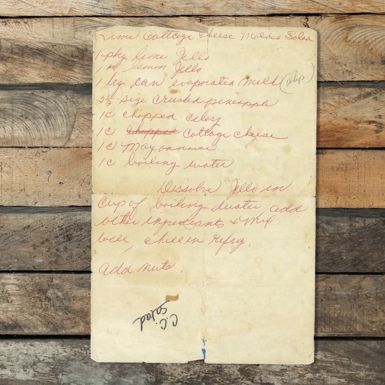 Handwritten recipe for Lime Cottage Cheese Molded Salad