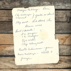 Handwritten recipe for Freezer Cabbage from Rose